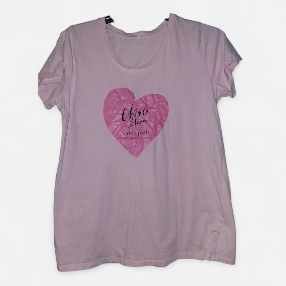 Kate Spade Light Pink Heart Graphic Tee - Picture 1 of 6